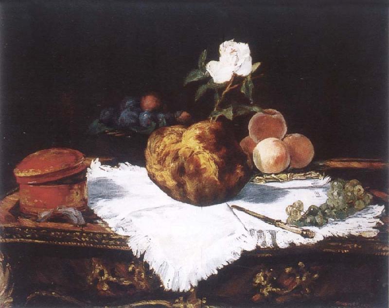 Edouard Manet Brioche with flower and fruits